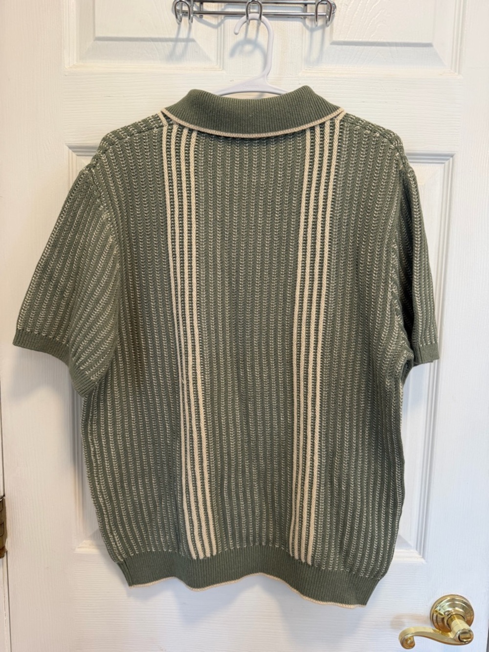 Todd Snyder Olive Green Knit Polo with Cream Stripes - Picture 5 of 8